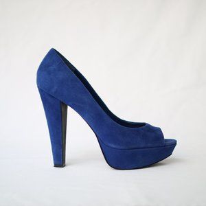 Suede Aldo Peep-toe Platform Heels in Colbalt Blue